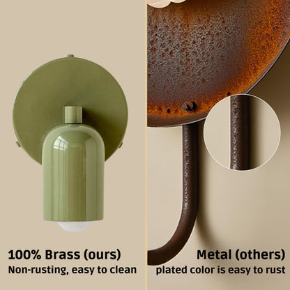 Olive Green Capsule Brass Wall Sconce – Mid Century Modern Vintage Wall Light Fixture