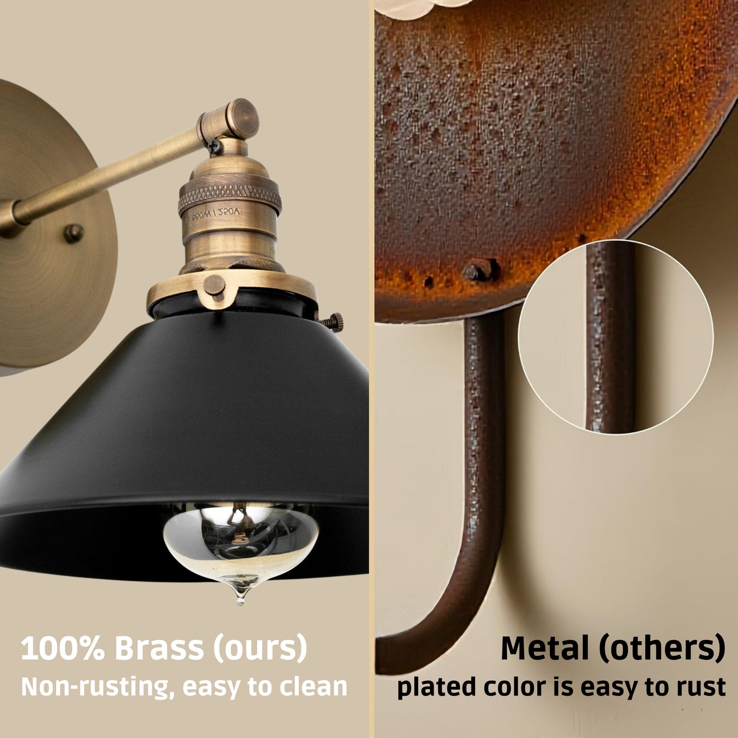 Handmade Brass Wall Sconce – Mid Century Modern Black & Antique Cone Light