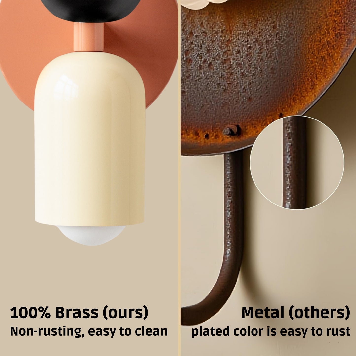 Black-White & Peach Up & Down Brass Wall Sconce – Mid-Century Modern Light Fixture