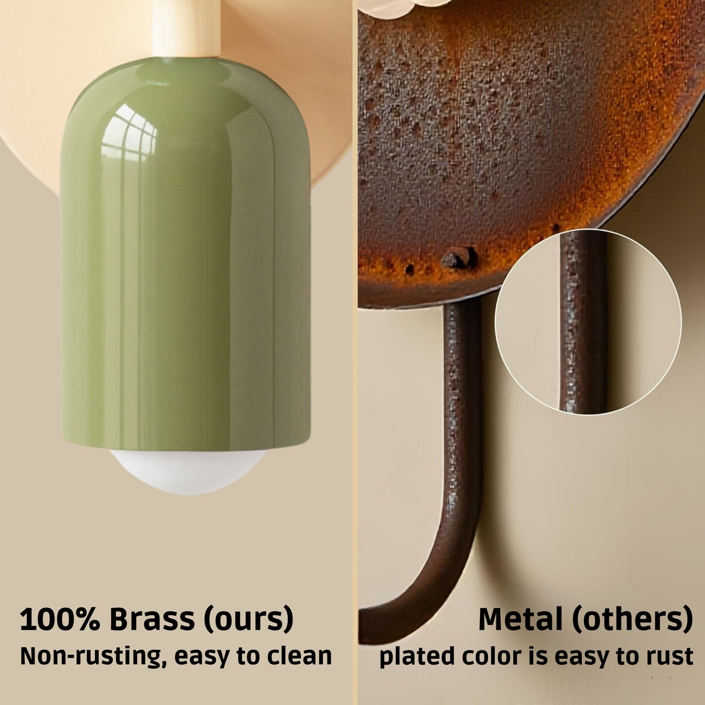 Olive Green & Cream Up & Down Brass Wall Sconce – Mid-Century Modern Light Fixture