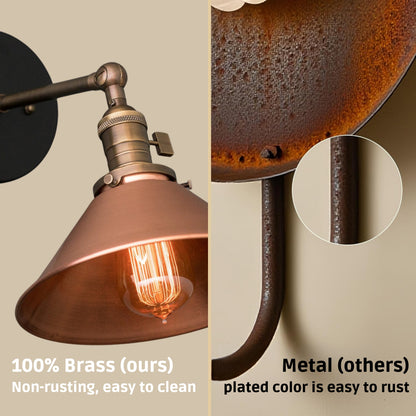 Handmade Brass Wall Sconce with Copper Shade – Adjustable Farmhouse Light Fixture
