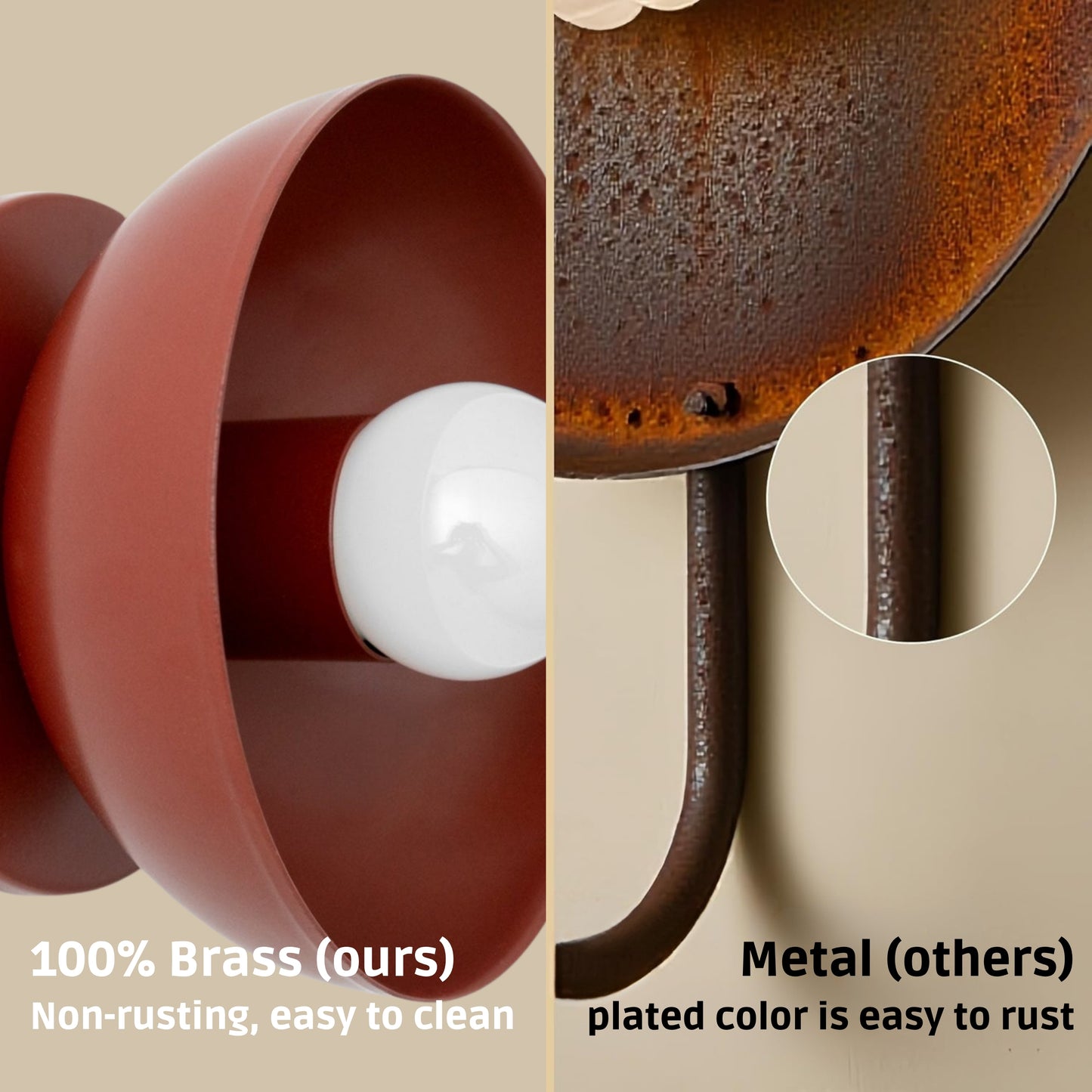 Red Brass Dome Wall Sconce – Modern Mid Century Wall Light Fixture