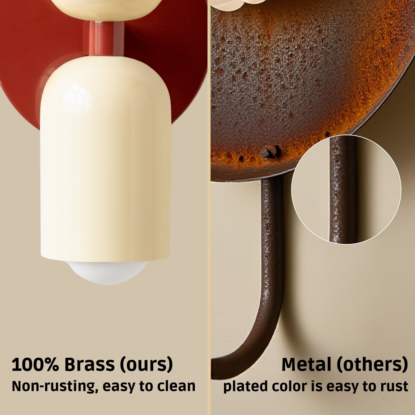 Cream & Red Up & Down Brass Wall Sconce – Mid-Century Modern Light Fixture