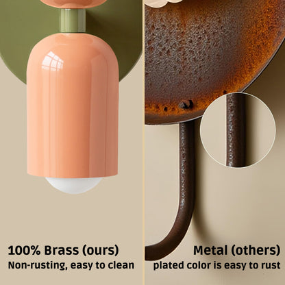 Peach & Olive Green Up & Down Brass Wall Sconce – Mid-Century Modern Light Fixture