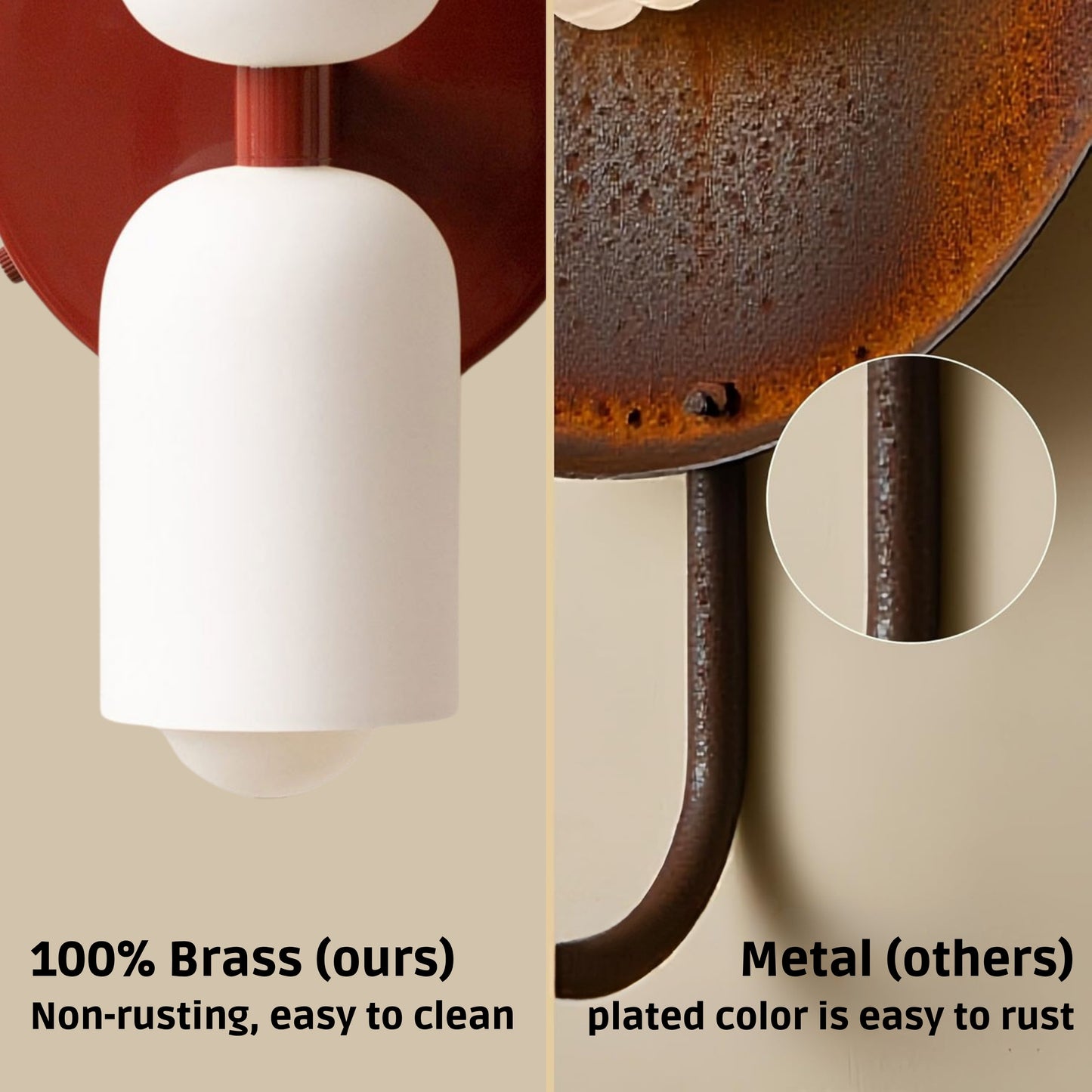 White & Red Up & Down Brass Wall Sconce – Mid-Century Modern Light Fixture