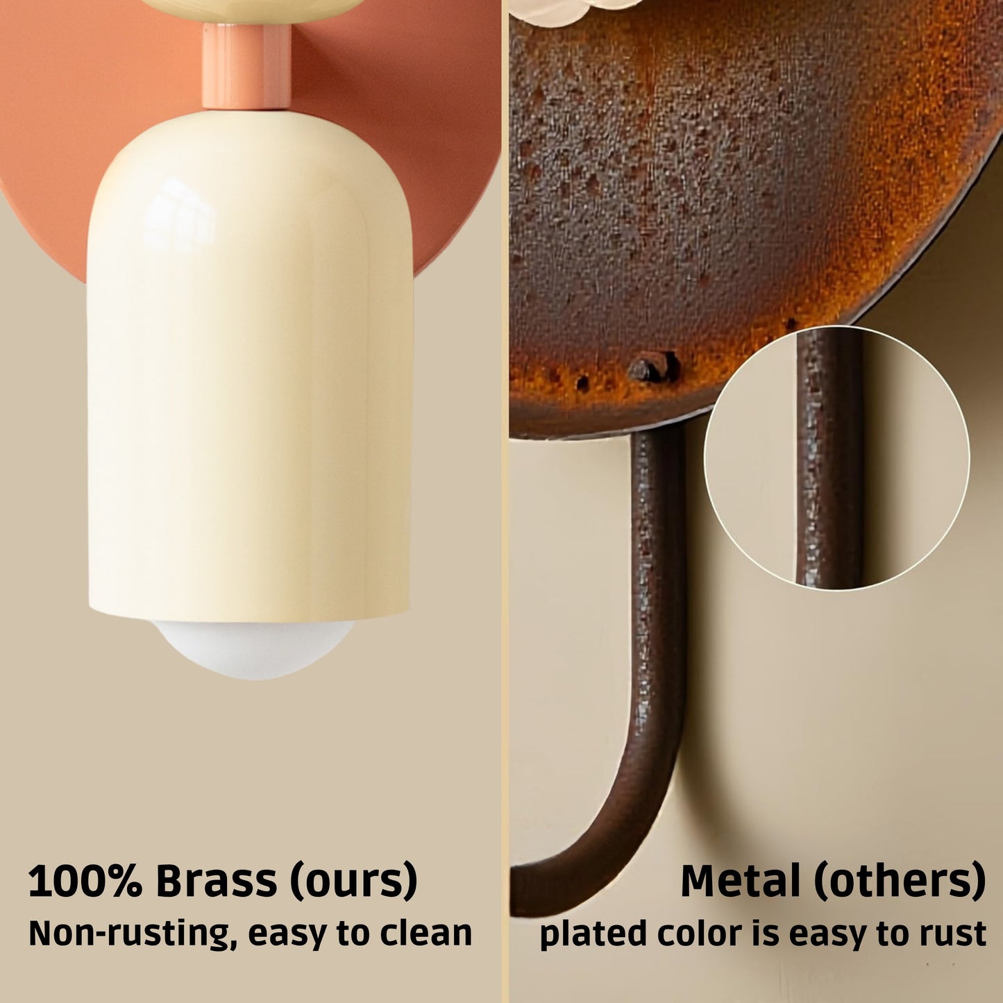 Cream & Peach Up & Down Brass Wall Sconce – Mid-Century Modern Light Fixture