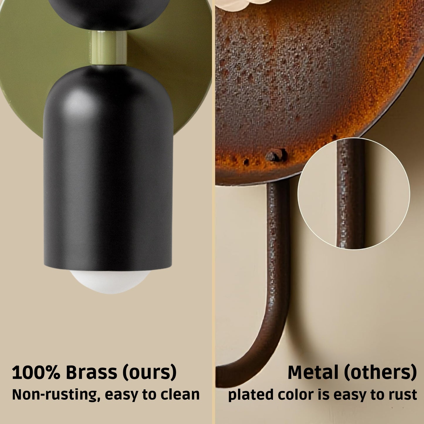 Black & Olive Green Up & Down Brass Wall Sconce – Mid-Century Modern Light Fixture
