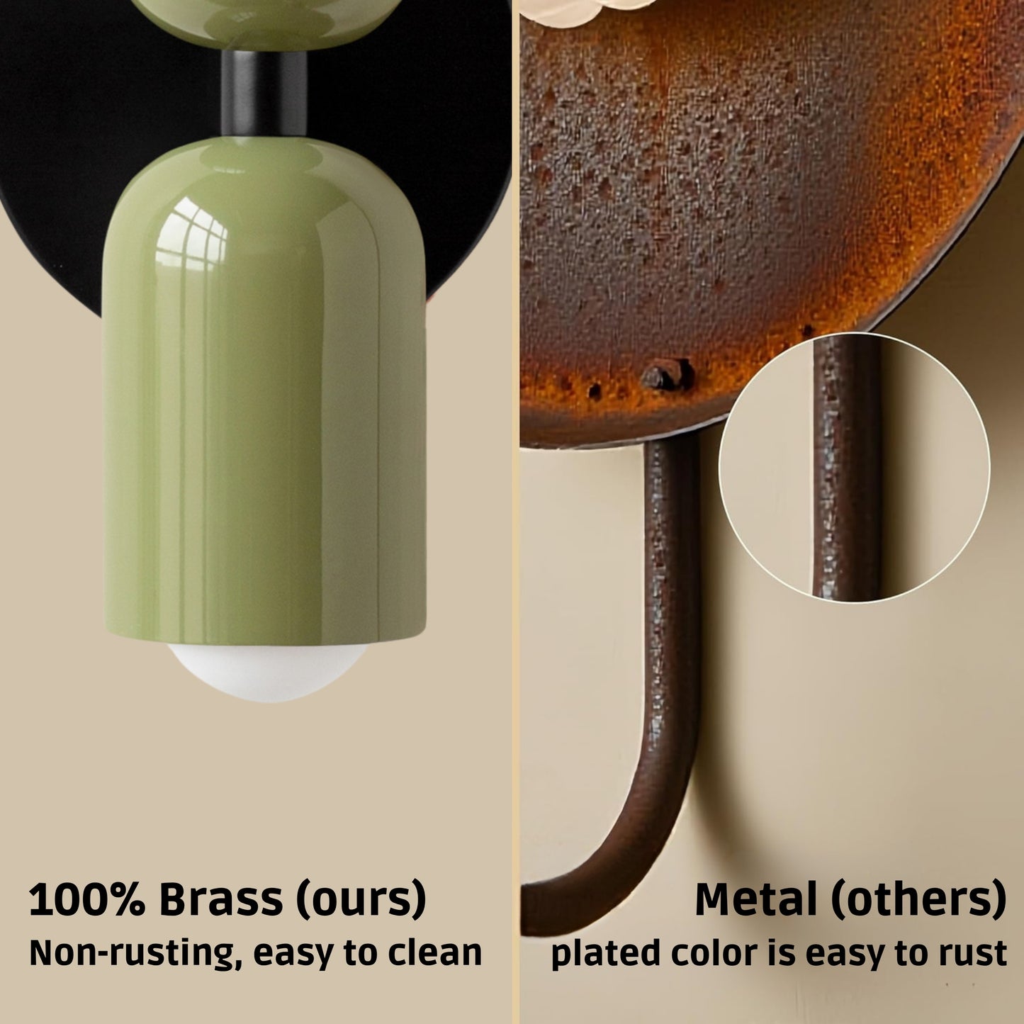 Olive Green & Black Up & Down Brass Wall Sconce – Mid-Century Modern Light Fixture