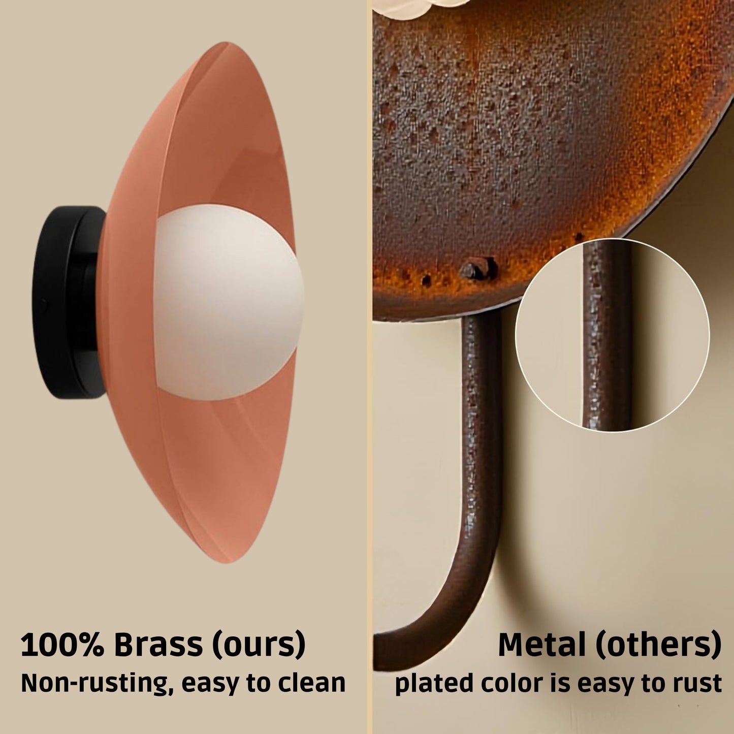 Peach & Black Dome Brass Wall Sconce – Mid-Century Modern Vintage Light