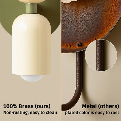 Cream & Olive Green Up & Down Brass Wall Sconce – Mid-Century Modern Light Fixture