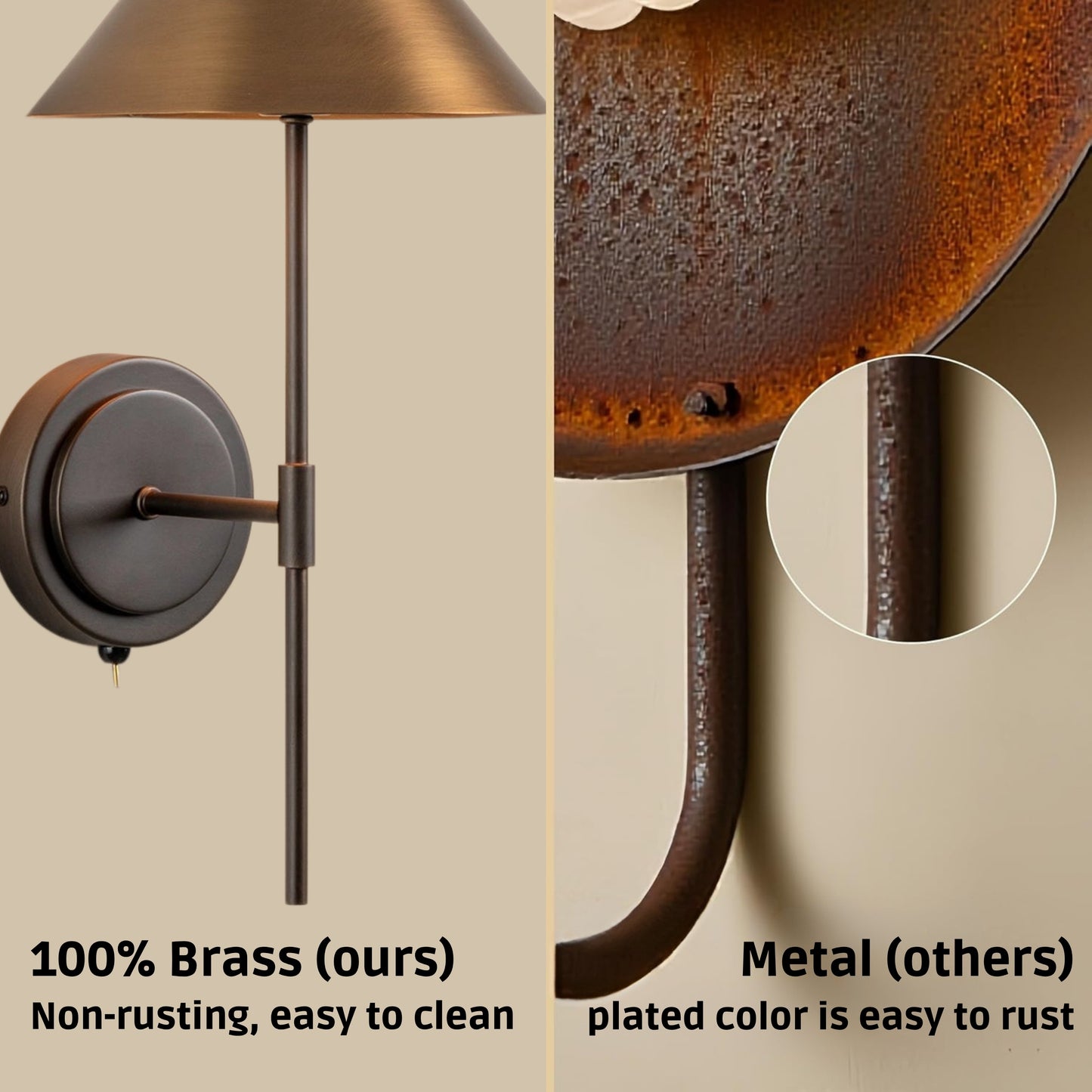 Handmade Brass Wall Sconce – Mid Century Modern Cone Shade Light
