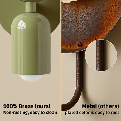 Olive Green Up & Down Brass Wall Sconce – Mid-Century Modern Light Fixture