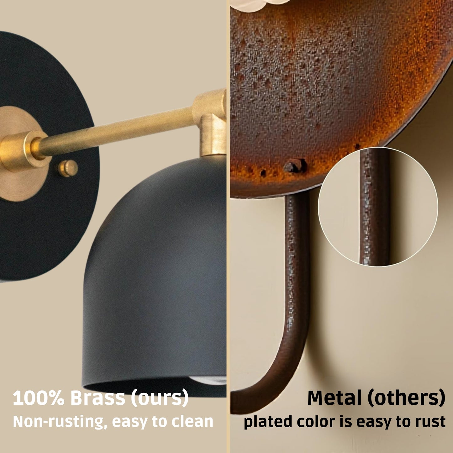 Modern Brass Wall Sconce – Mid Century Wall Light with Black Dome Shade