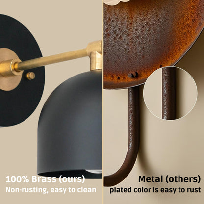 Modern Brass Wall Sconce – Mid Century Wall Light with Black Dome Shade