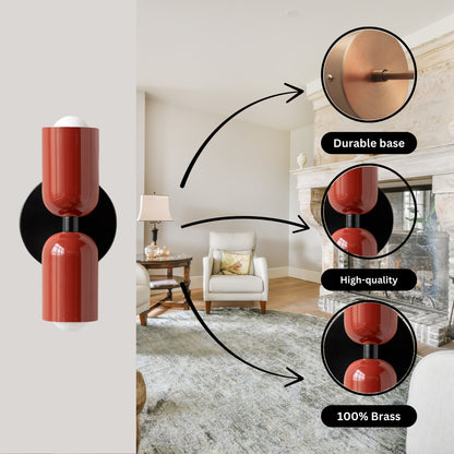 Red & Black Up & Down Brass Wall Sconce – Mid-Century Modern Light Fixture