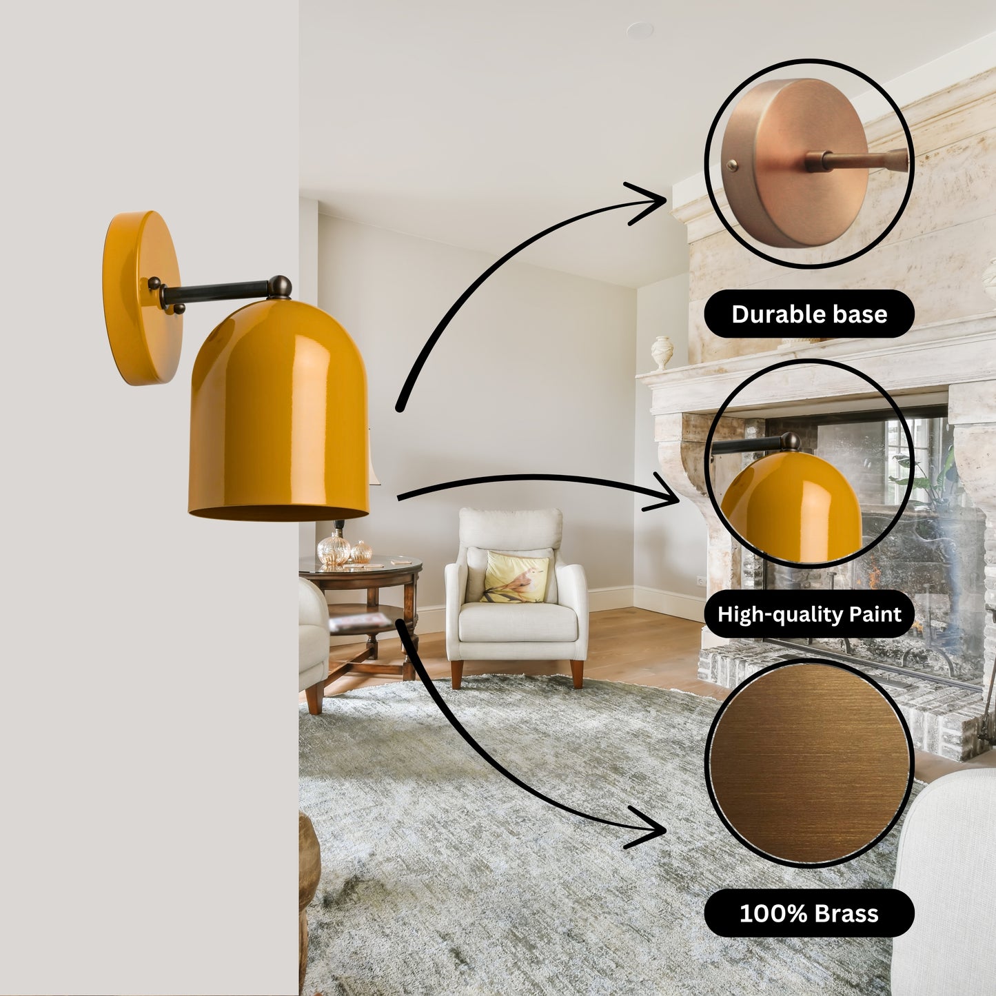 Modern Brass Wall Sconce – Mid Century Light Fixture for Bedroom & Living Room
