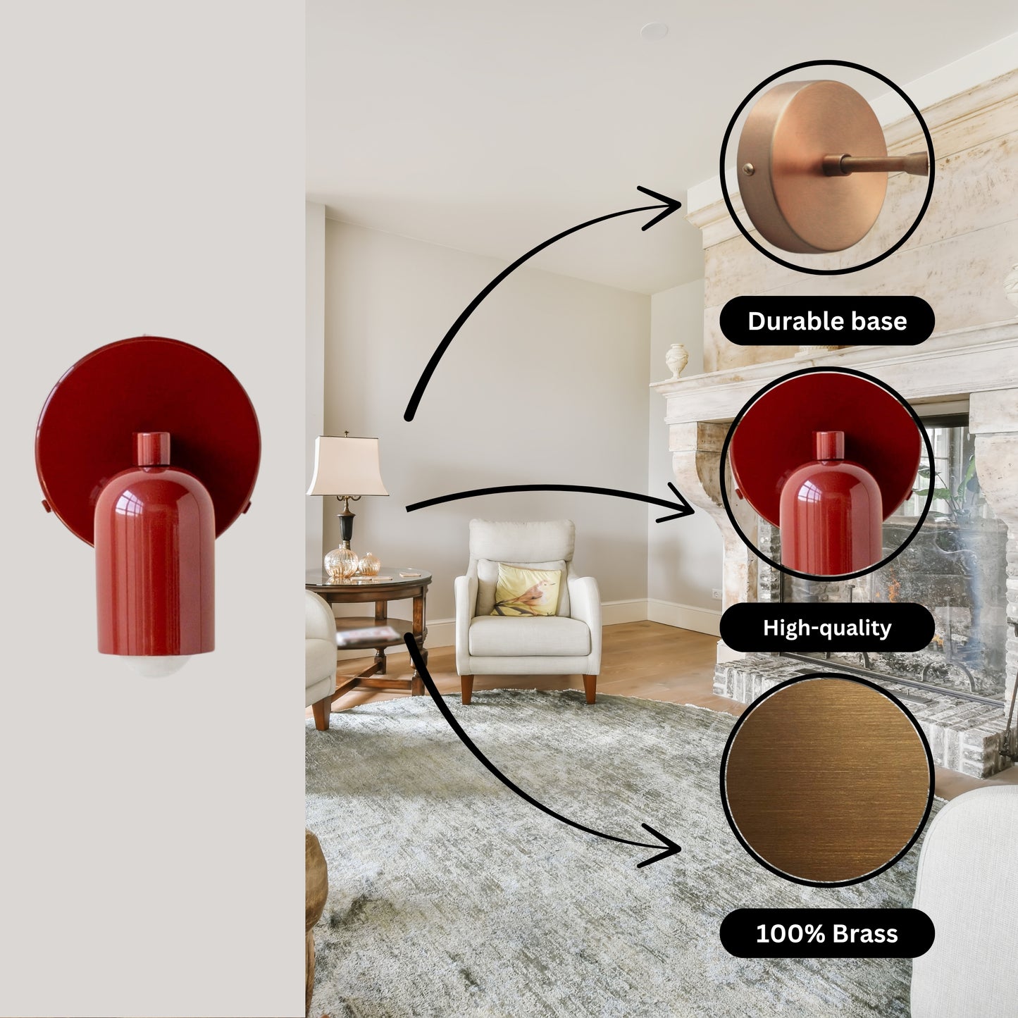 Red Capsule Brass Wall Sconce – Mid Century Modern Vintage Wall Light Fixture