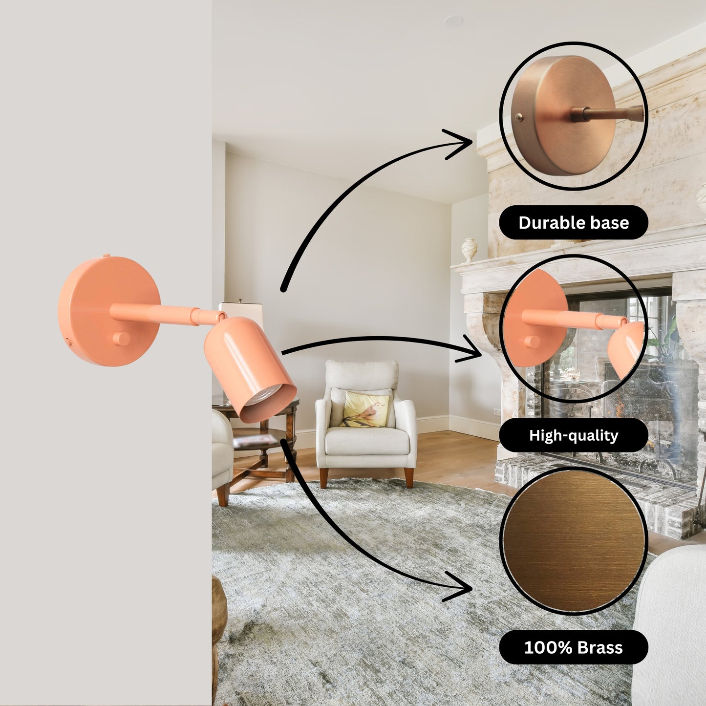 Peach Capsule Brass Wall Sconce – Mid Century Modern Vintage Wall Light Fixture