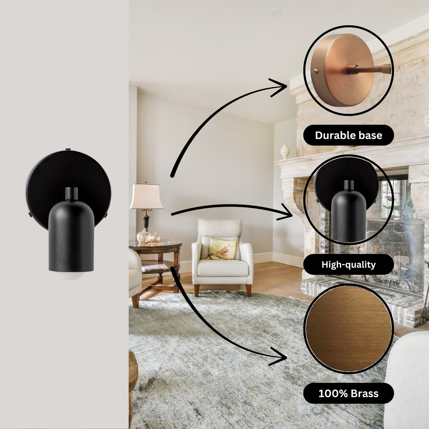 Black Capsule Brass Wall Sconce – Mid Century Modern Vintage Wall Light Fixture