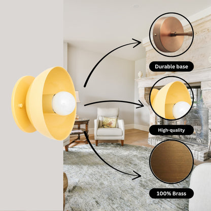 Yellow Brass Dome Wall Sconce – Modern Mid Century Wall Light Fixture