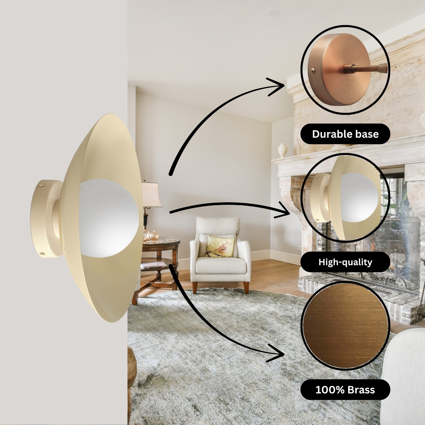 Cream Dome Brass Wall Sconce – Mid-Century Modern Vintage Light