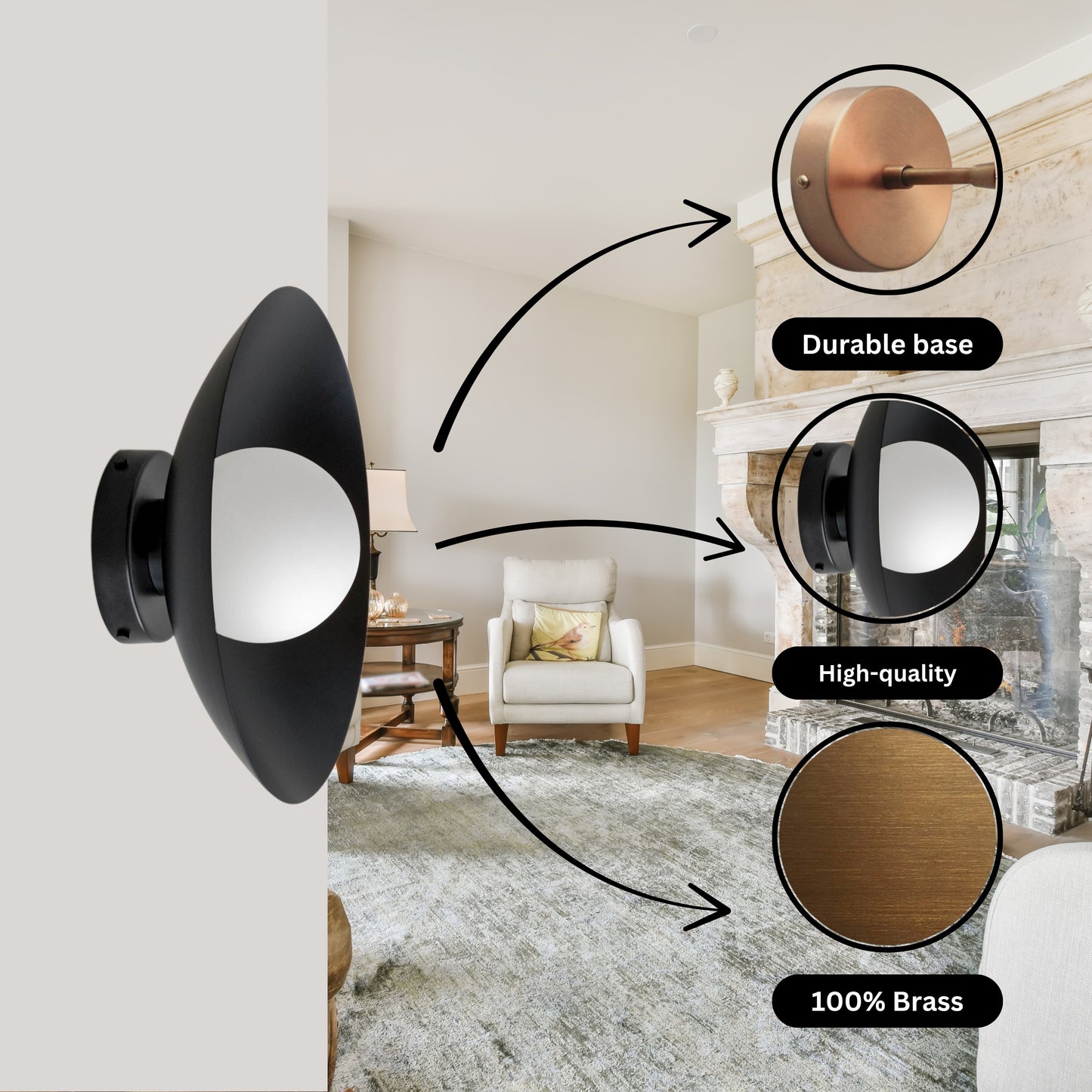 Black Dome Brass Wall Sconce – Mid-Century Modern Vintage Light