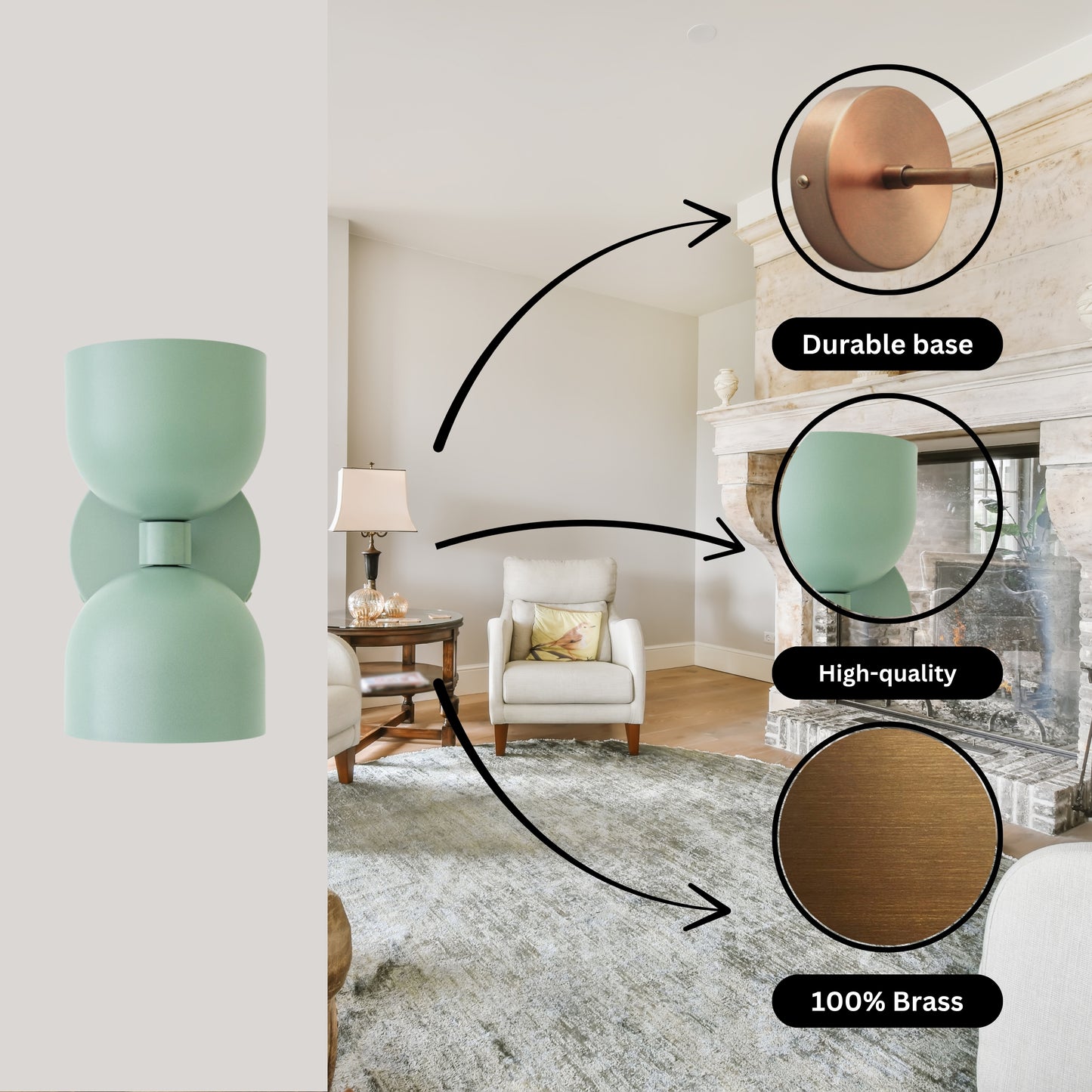 Mid Century Modern Sea Green Brass Wall Sconce – Handmade Double Shade Light