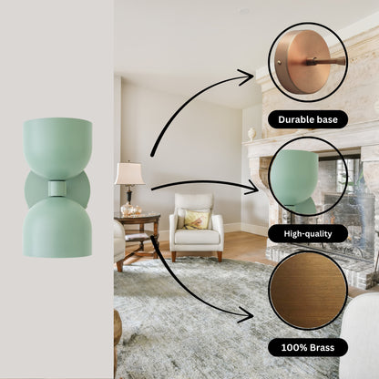 Mid Century Modern Sea Green Brass Wall Sconce – Handmade Double Shade Light