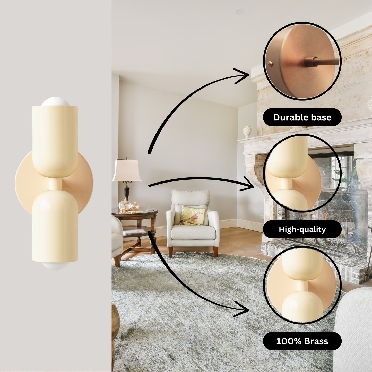Cream Up & Down Brass Wall Sconce – Mid-Century Modern Light Fixture