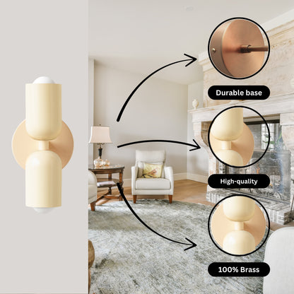 Cream Up & Down Brass Wall Sconce – Mid-Century Modern Light Fixture