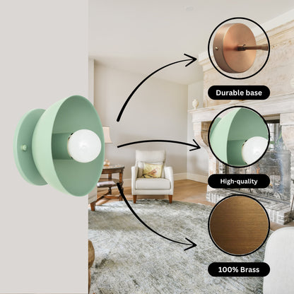 Green Brass Dome Wall Sconce – Modern Mid Century Wall Light Fixture