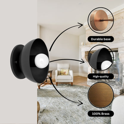 Black Brass Dome Wall Sconce – Modern Mid Century Wall Light Fixture