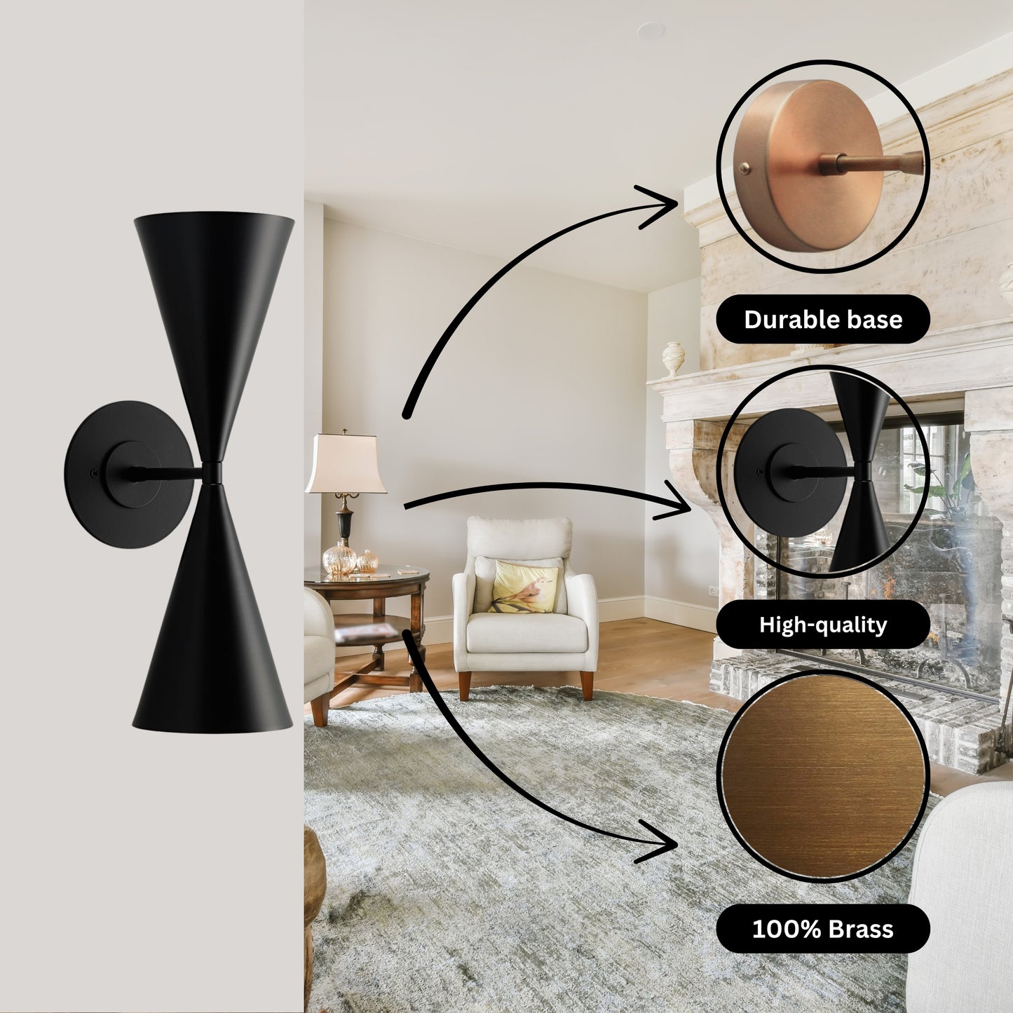 Double Cone Mid-Century Modern Wall Light – Handmade Brass Sconce