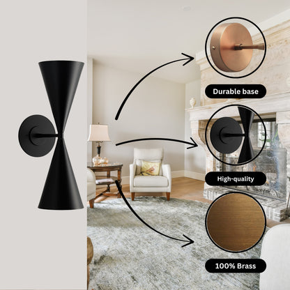 Double Cone Mid-Century Modern Wall Light – Handmade Brass Sconce
