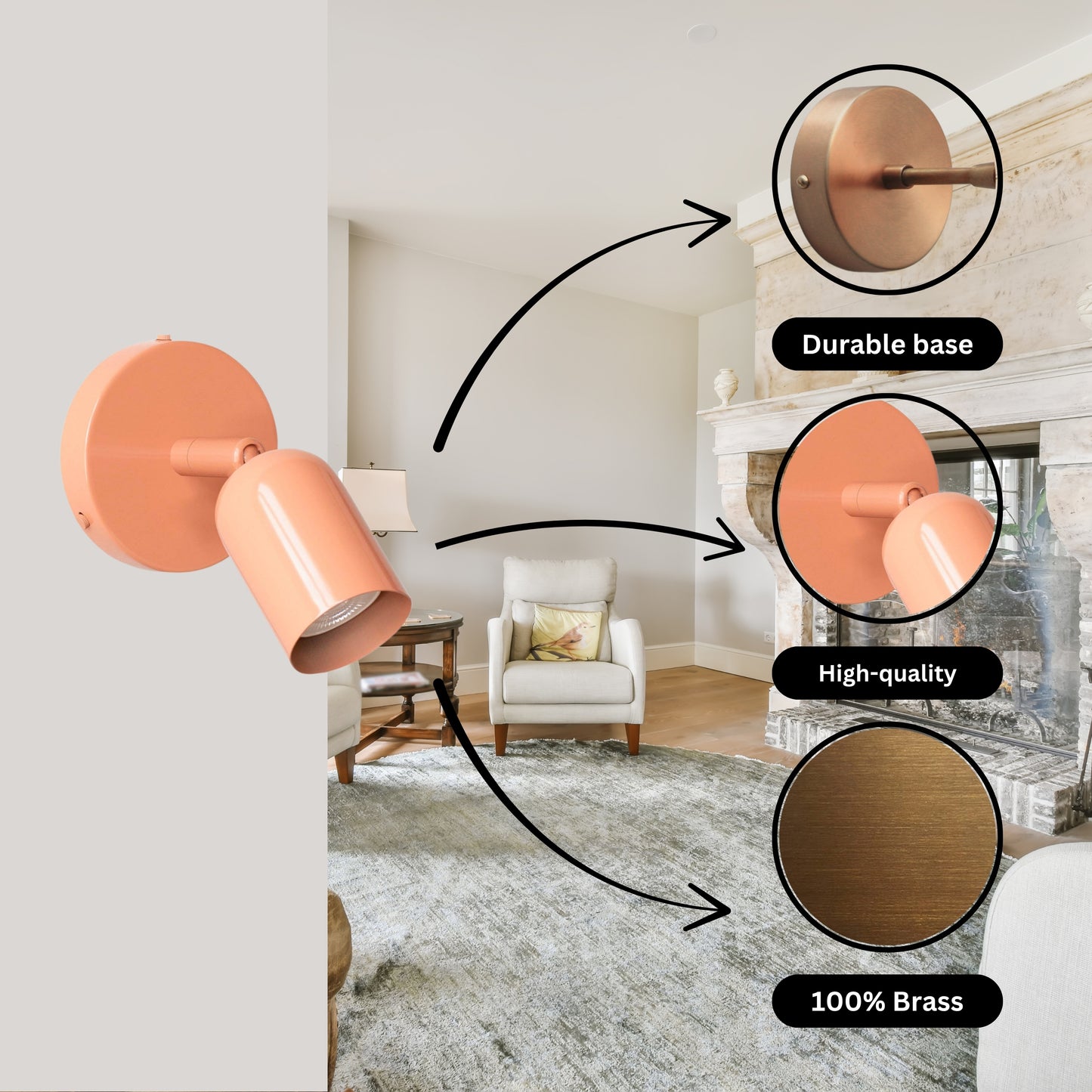 Peach Capsule Brass Wall Sconce – Mid Century Modern Vintage Wall Light Fixture