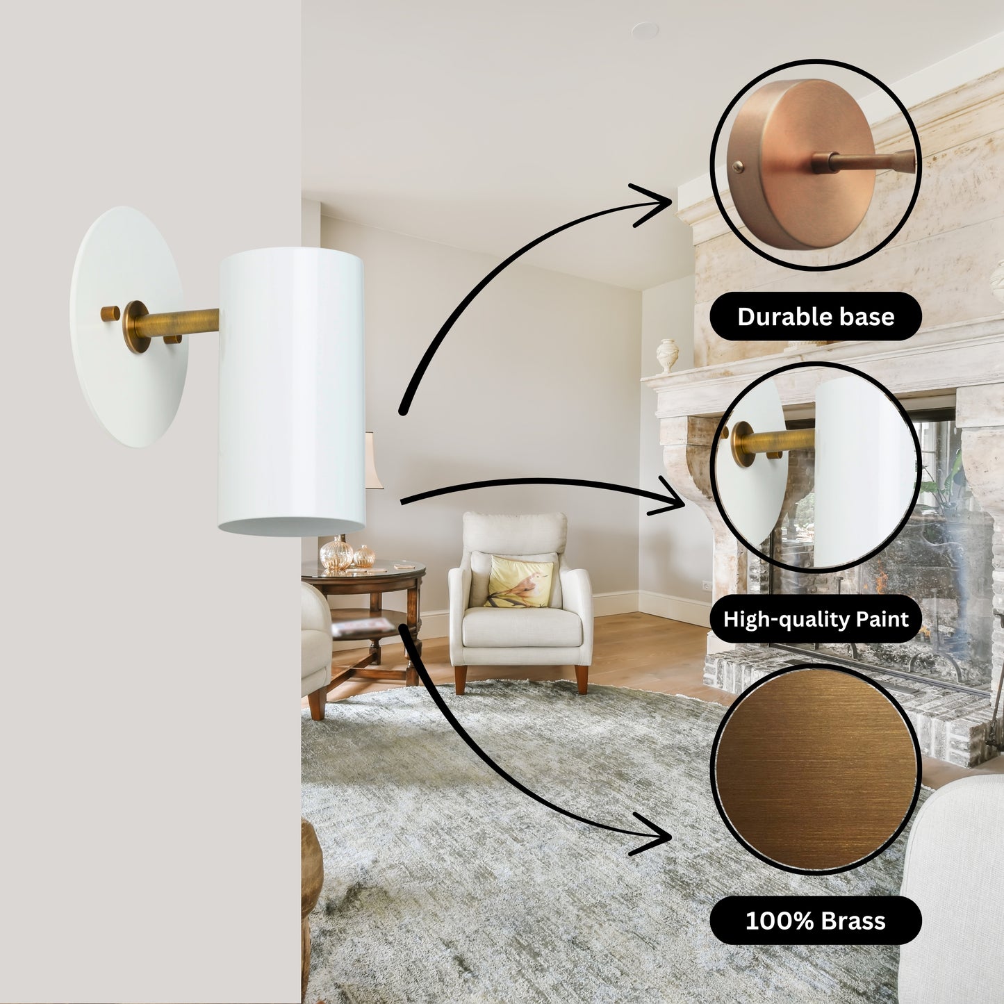 Modern Brass Wall Sconce – Mid Century Light Fixture for Bedroom & Living Room