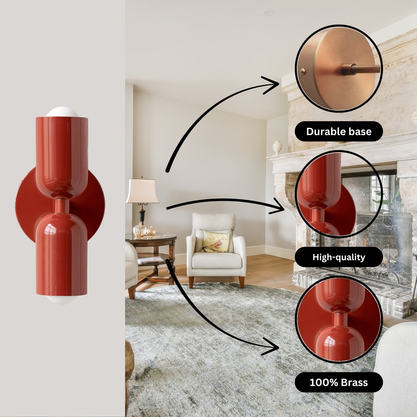 Red Up & Down Brass Wall Sconce – Mid-Century Modern Light Fixture