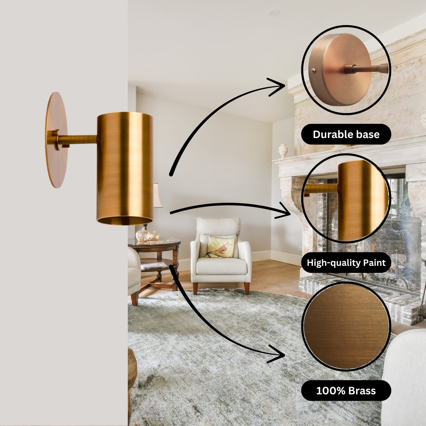 Modern Brass Wall Sconce – Mid Century Light Fixture for Bedroom & Living Room