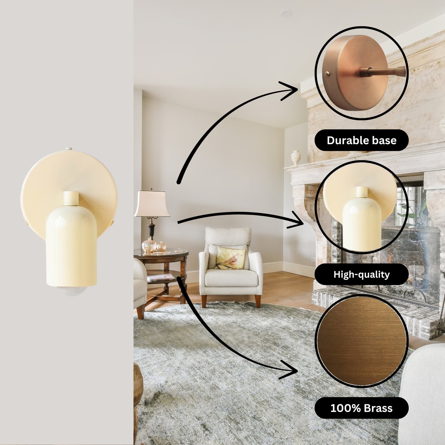 Cream Capsule Brass Wall Sconce – Mid Century Modern Vintage Wall Light Fixture