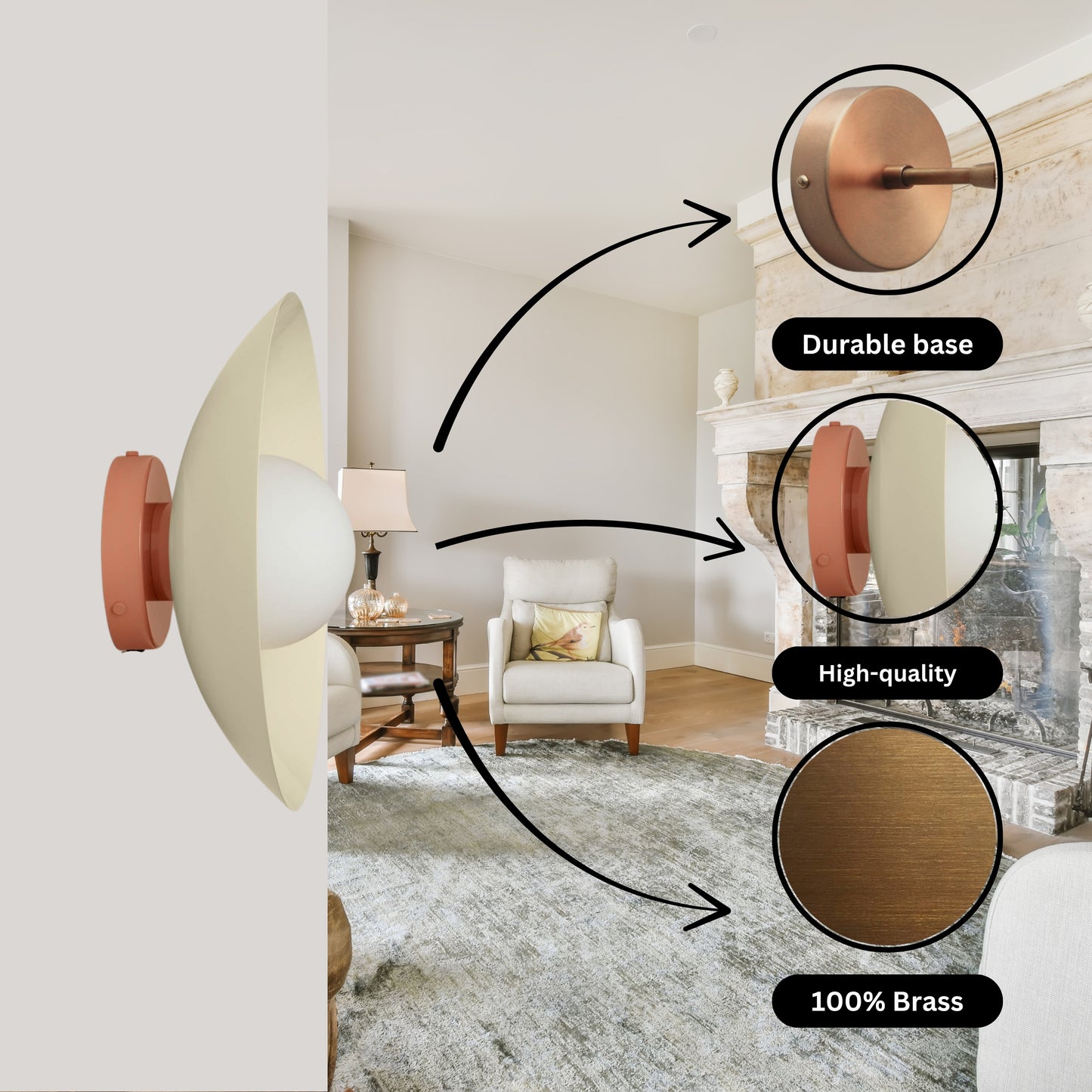 Cream & Peach Dome Brass Wall Sconce – Mid-Century Modern Vintage Light