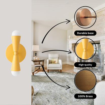 Mid Century Modern Brass Wall Sconce – Handmade Double Cone Light Fixture