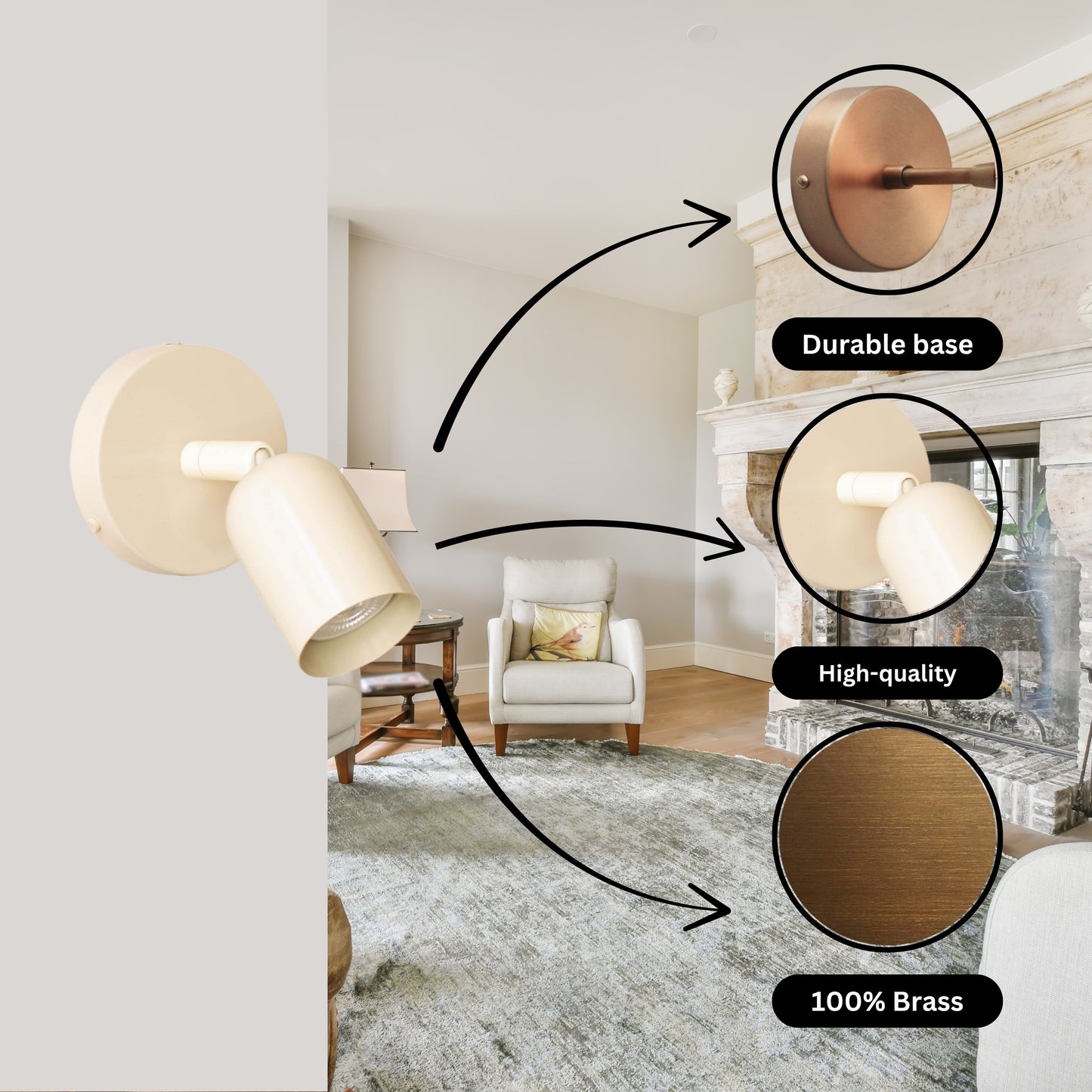 Cream Capsule Brass Wall Sconce – Mid Century Modern Vintage Wall Light Fixture