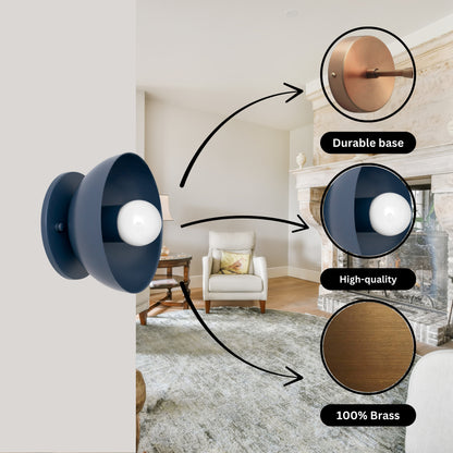 Blue Brass Dome Wall Sconce – Modern Mid Century Wall Light Fixture