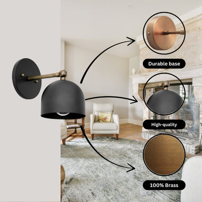 Mid Century Brass Wall Sconce – Handmade Black & Antique Dome Light Fixture