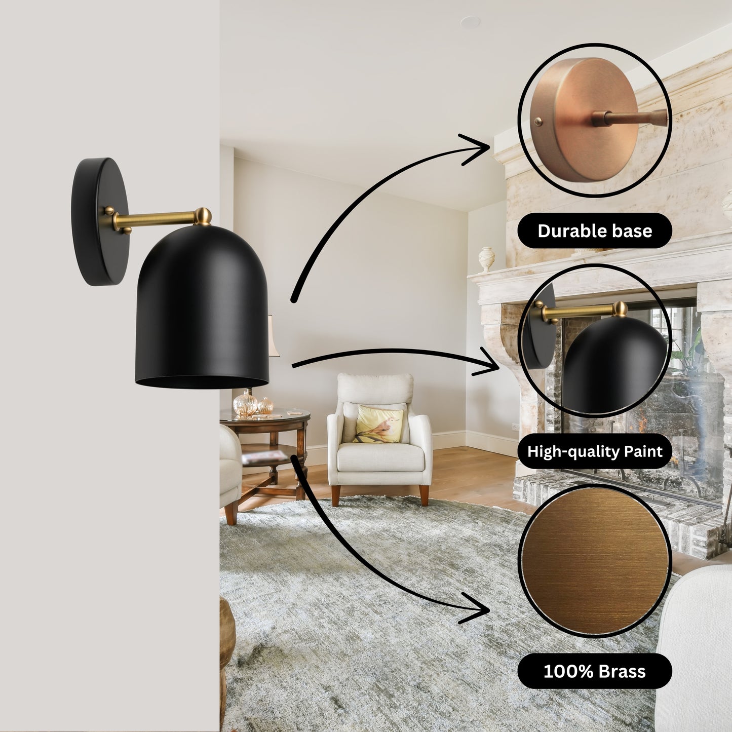 Modern Brass Wall Sconce – Mid Century Light Fixture for Bedroom & Living Room