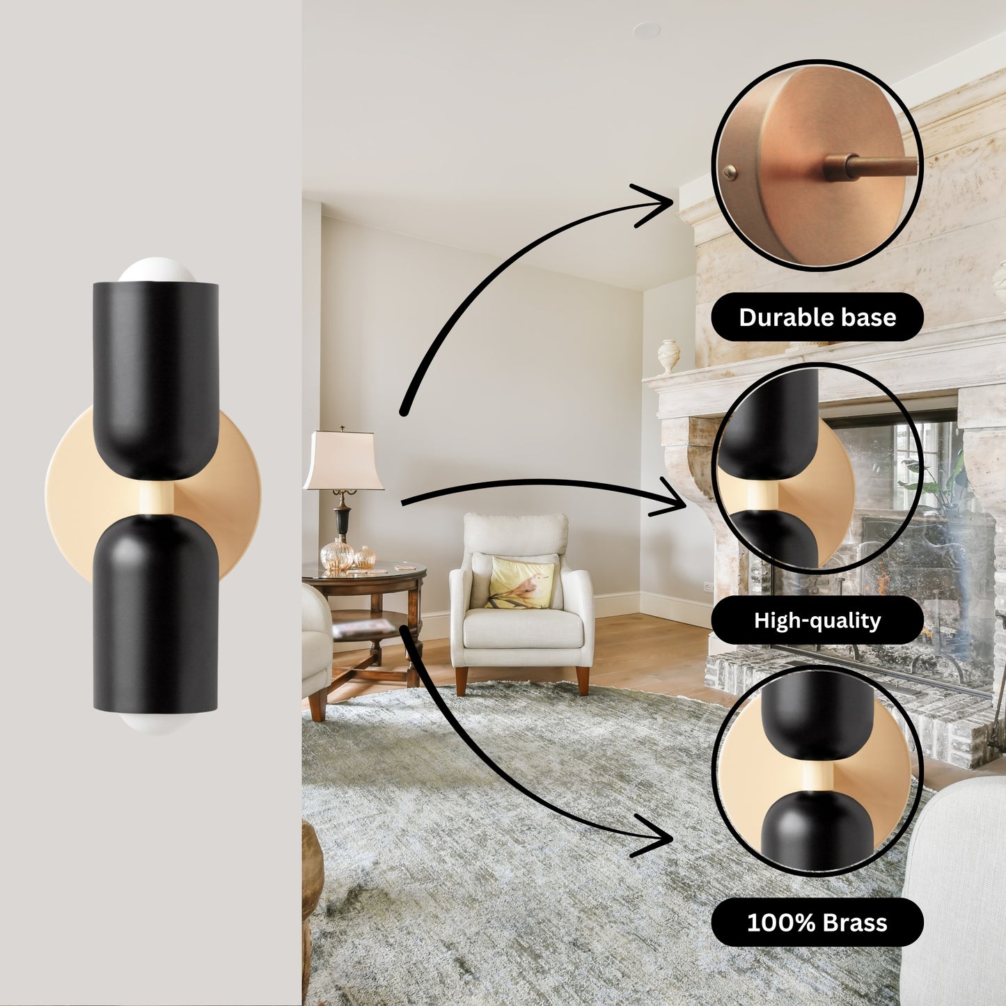 Black & Cream Up & Down Brass Wall Sconce – Mid-Century Modern Light Fixture