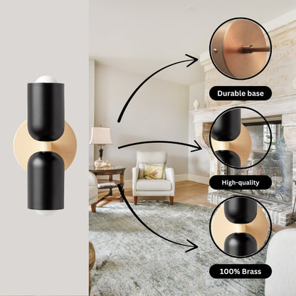 Black & Cream Up & Down Brass Wall Sconce – Mid-Century Modern Light Fixture