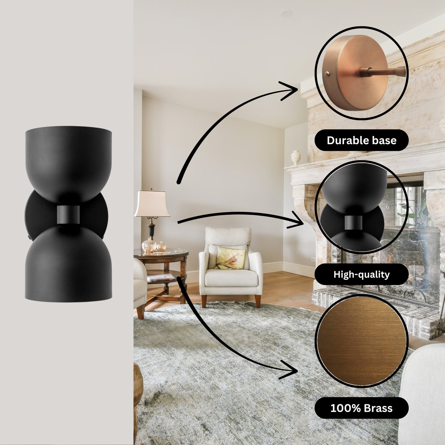 Mid Century Modern Black Brass Wall Sconce – Handmade Double Shade Light