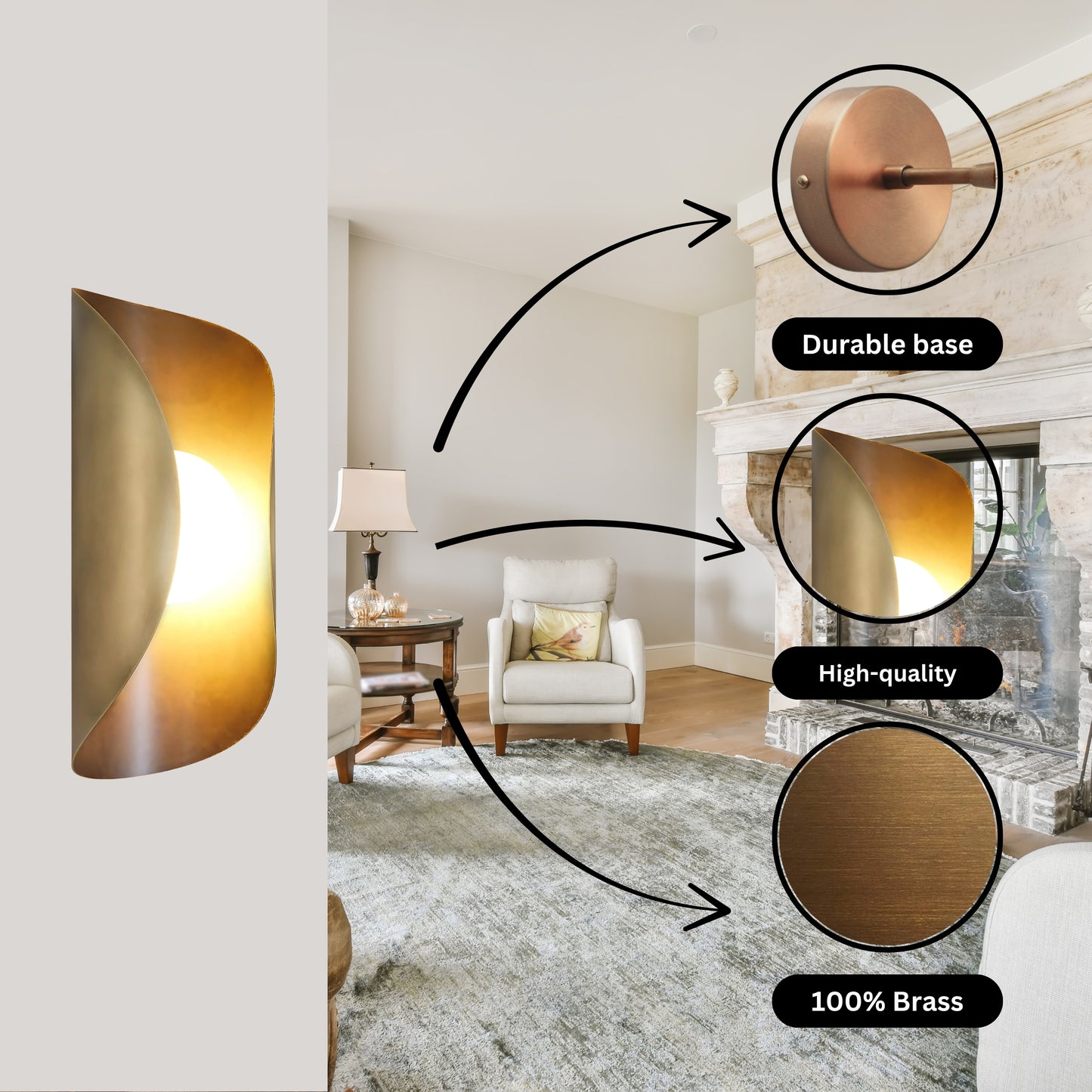 Raw Brass Curve Shade Vintage Wall Light - Mid-Century Modern Brass Wall Sconce