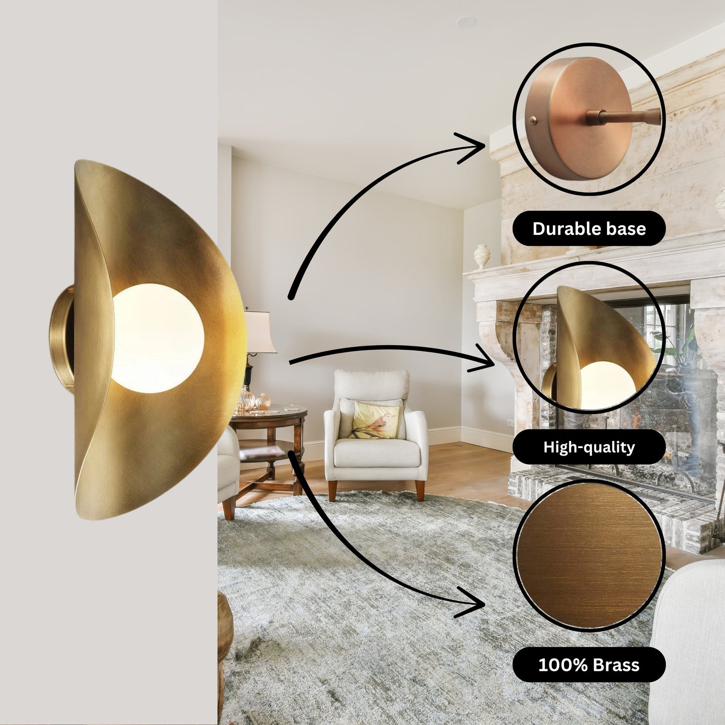 Raw Brass Curve Shade Vintage Wall Light - Mid-Century Modern Brass Wall Sconce